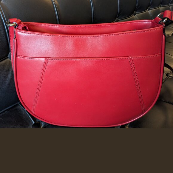 NEW Calvin Klein Red Leather Crossbody Bag Gold Logo | 50″ Strap - Picture 2 of 8